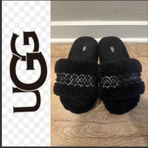 UGG Black Fluffy Slippers